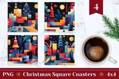 Abstract Christmas Square Coasters, Holiday Square Coaster Product Image 1