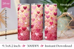 Pink Hearts Tumbler Wrap, Glitter Tumbler Sublimation Design Product Image 1