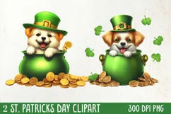 St Patricks Day Dog with Gold Coin Clipart, St Patricks Day Product Image 1