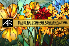 Stained Glass Coreopsis Flower Digital Paper Product Image 1