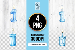 Blue Number One Candle Clipart Sublimation PNG Product Image 1