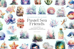Watercolor Pastel Sea Friends Clipart Bundle Product Image 1