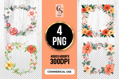 Floral Wreath Frame Clipart Sublimation PNG Product Image 1