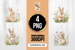 Watercolor Bunny with Flowers Clipart Sublimation PNG Product Image 1