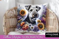 Airedale Terrier Pillow Cover Dog Sublimation Floral PNG Product Image 1