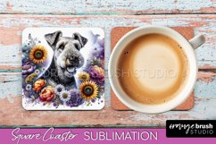 Airedale Terrier Square Coaster Dog Sublimation Floral PNG Product Image 1