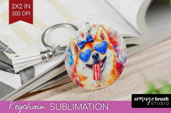 Akita Dog Keychain PNG 4th Of July Keychain Sublimation Product Image 1