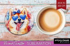 Akita Dog Round Coaster 4th Of July Coaster PNG Sublimation Product Image 1