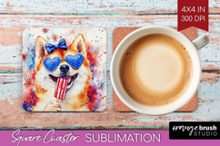 Akita Dog Square Coaster 4th Of July Coaster PNG Sublimation Product Image 1