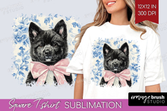 Akita Dog Square Tshirt Background Blue Toile PNG Product Image 1