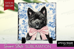 Akita Dog Slate PNG Blue Toile Square Slate Sublimation Product Image 1