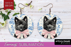 Akita Dog Round Earrings Blue Toile PNG Sublimation Product Image 1