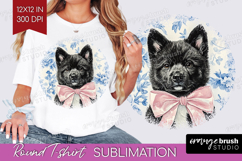Akita Dog Round Tshirt Background Blue Toile PNG Sublimation Product Image 1