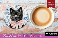 Akita Dog Round Coaster Blue Toile Coaster PNG Sublimation Product Image 1