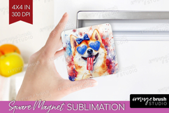 Akita Dog Magnet Sublimation 4th Of July Square Magnet PNG Product Image 1
