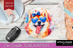 Akita Dog Car Coaster 4th Of July Coaster PNG Sublimation Product Image 1