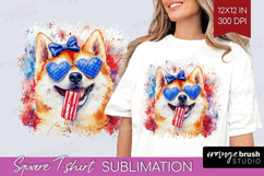 Akita Dog Square Tshirt Background 4th Of July PNG Product Image 1