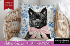 Akita Dog Pillow Sublimation Blue Toile Pillow Cover PNG Product Image 1