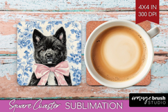 Akita Dog Square Coaster Blue Toile Coaster PNG Sublimation Product Image 1
