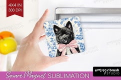Akita Dog Magnet Sublimation Blue Toile Square Magnet PNG Product Image 1