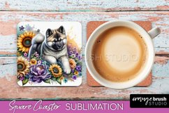 Akita Square Coaster Dog Sublimation Floral PNG Product Image 1
