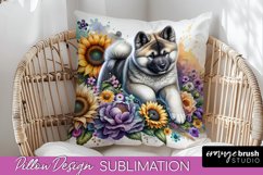 Akita Pillow Cover Dog Sublimation Floral PNG Product Image 1