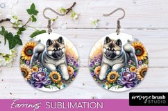 Akita Earrings Dog Sublimation Floral PNG Product Image 1