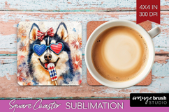 Alaskan Malamute Dog Square Coaster 4th Of July Coaster PNG Product Image 1
