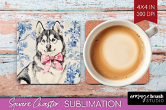 Alaskan Malamute Dog Square Coaster Blue Toile Coaster PNG Product Image 1