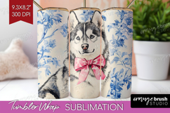 Alaskan Malamute Dog Tumbler Wrap Blue Toile Tumbler PNG Product Image 1