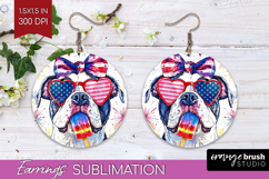American Bulldog Dog Round Earrings 4th Of July PNG Product Image 1