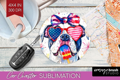 American Bulldog Dog Car Coaster 4th Of July Coaster PNG Product Image 1