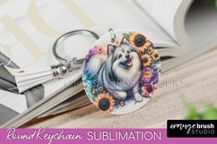 American Eskimo Dog Keychain Dog Sublimation Floral PNG Product Image 1