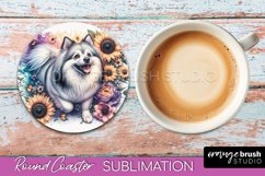 American Eskimo Dog Round Coaster Dog Sublimation Floral PNG Product Image 1