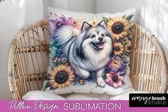 American Eskimo Dog Pillow Cover Dog Sublimation Floral PNG Product Image 1