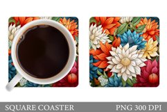 Flowers Square Coaster Sublimation. Flowers Coaster Design Product Image 1