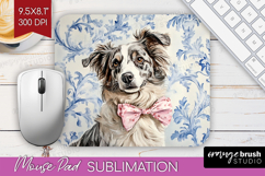 Australian Shepherd Dog Mouse Pad Sublimation Blue Toile PNG Product Image 1