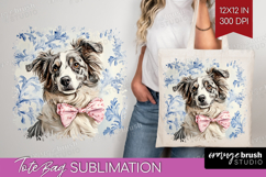 Australian Shepherd Dog Tote Bag Blue Toile Tote Bag PNG Product Image 1