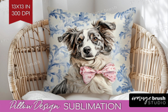 Australian Shepherd Dog Pillow Sublimation Blue Toile Pillow Product Image 1