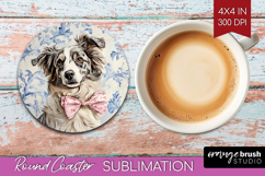 Australian Shepherd Dog Round Coaster Blue Toile Coaster PNG Product Image 1