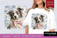 Australian Shepherd Dog Square Tshirt Background Blue Toile Product Image 1
