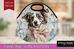 Australian Shepherd Dog Lunch Bag Blue Toile Lunch Bug PNG Product Image 1