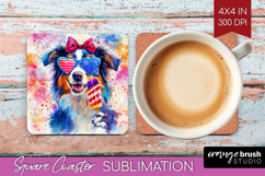 Australian Shepherd Dog Square Coaster 4th Of July Coaster Product Image 1