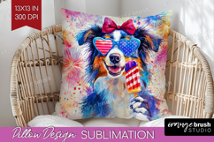 Australian Shepherd Dog Pillow Sublimation 4th Of July Cover Product Image 1