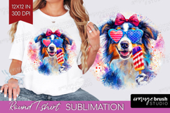 Australian Shepherd Dog Round Tshirt Background 4th Of July Product Image 1