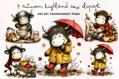 Autumn Highland Cow Clipart PNG Product Image 1