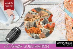 Autumn Forest Car Coaster - Fall Coaster PNG Sublimation Product Image 1