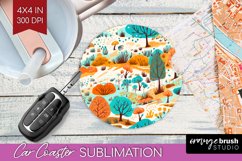 Autumn Forest Car Coaster - Fall Coaster PNG Sublimation Product Image 1