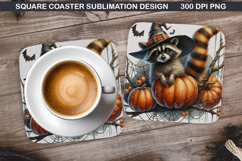 Raccoon Coaster Sublimation, Halloween Coaster PNG Product Image 1