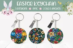 Stained Glass Flowers Round Keychain, Flowers PNG Product Image 1